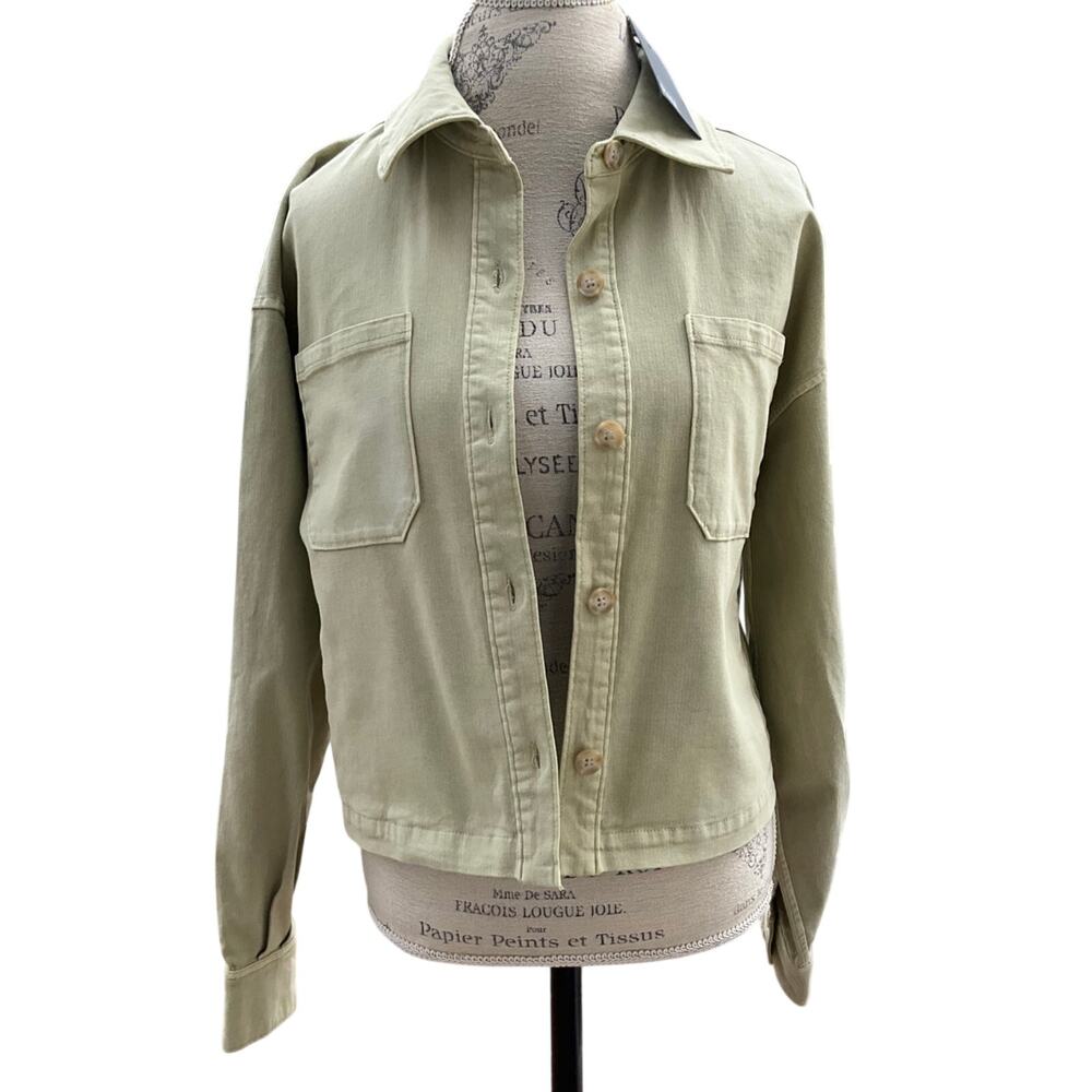 Paige Women's Denim Cropped Jacket Conner Shacket Pale Olive Size Medium NWT